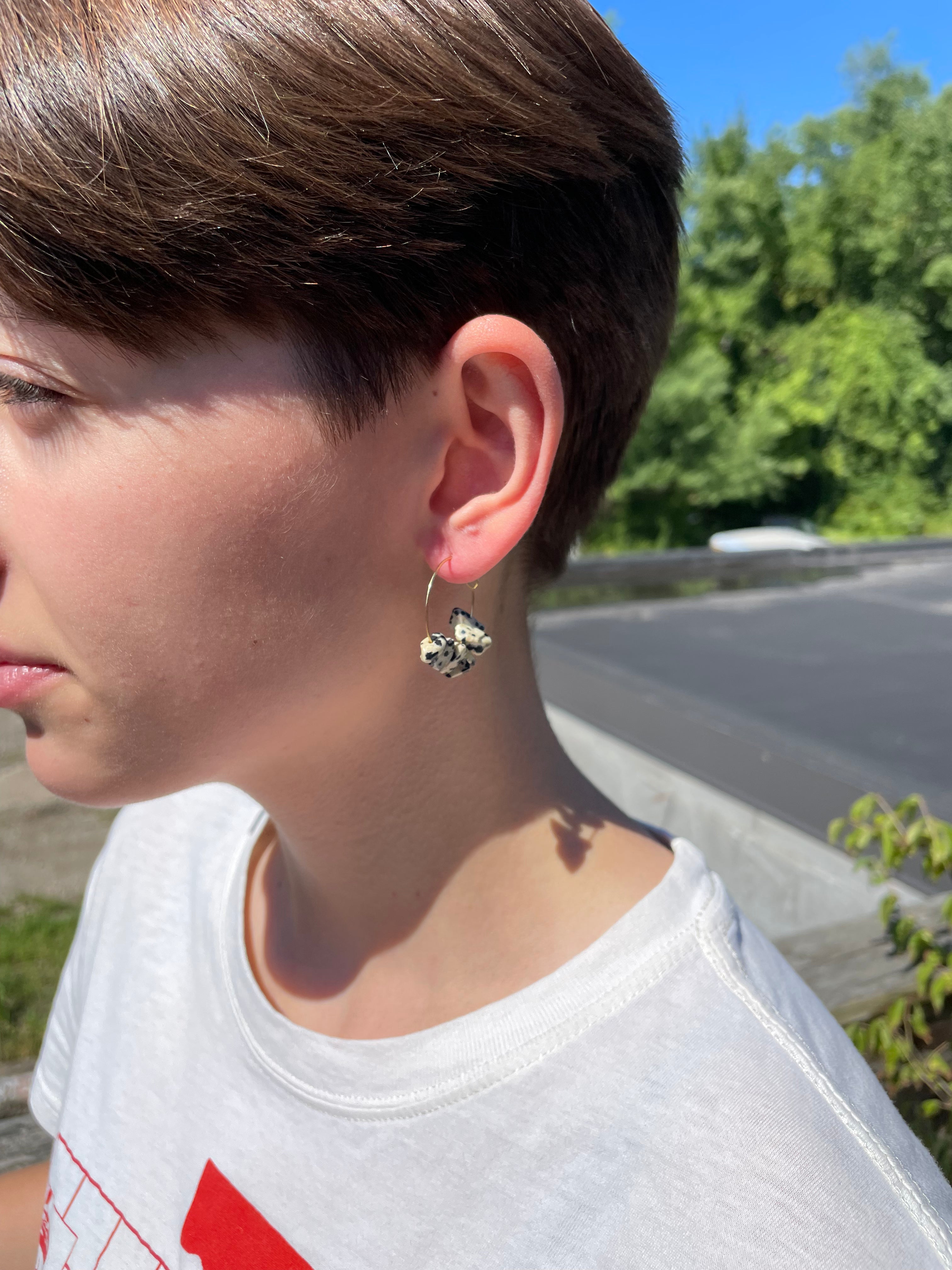 Golden Hoop Earrings with Gemstones