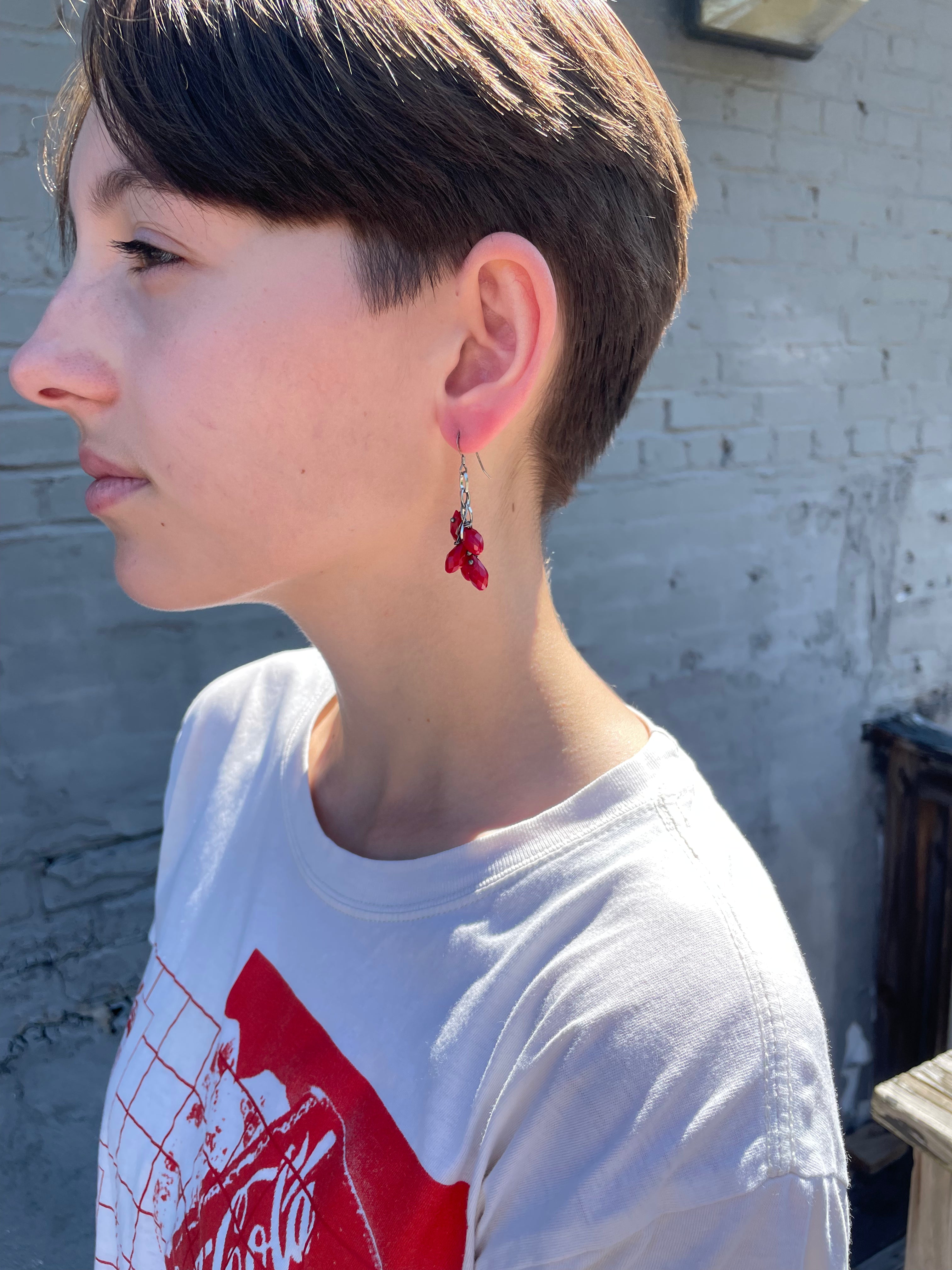 Deep Elegance: Sterling Silver Cluster Earrings with Maroon Gemstones