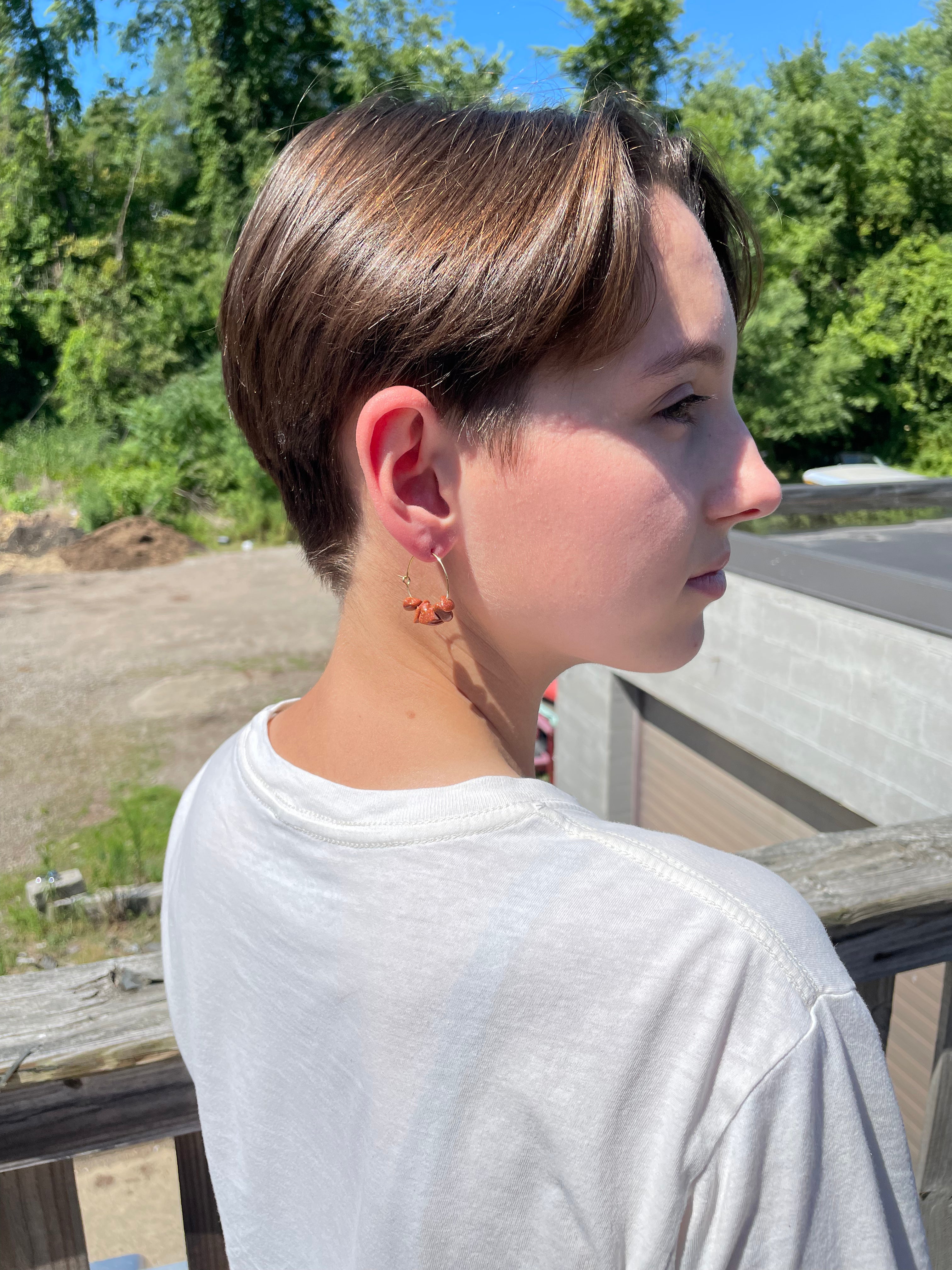 Golden Hoop Earrings with Gemstones