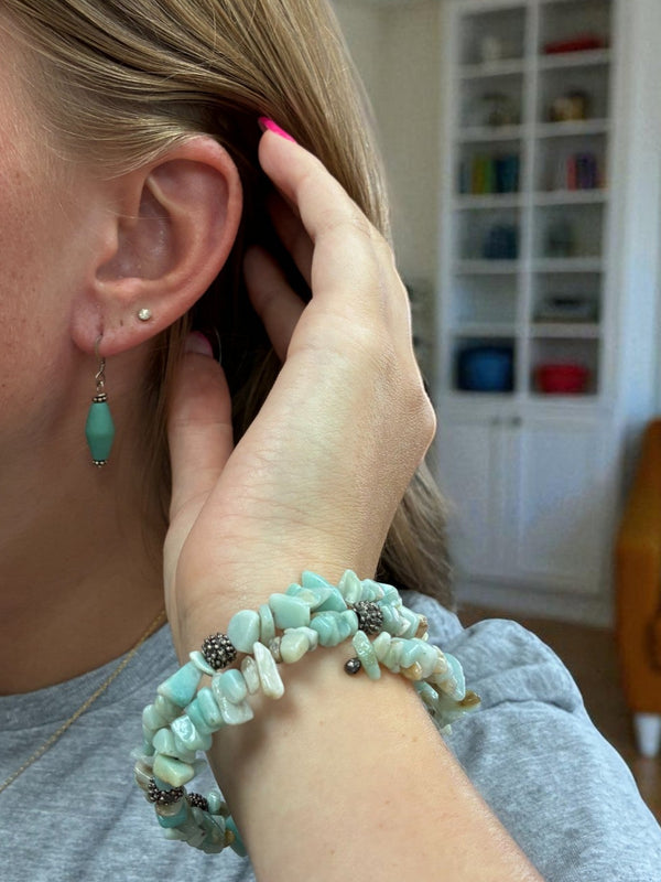 Amazonite Wrap Bracelet & Sea Glass Earrings, Beachy Jewelry Set