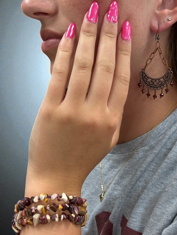 Mookaite Bracelet and Copper Crystal Chandelier Earring Jewelry Set