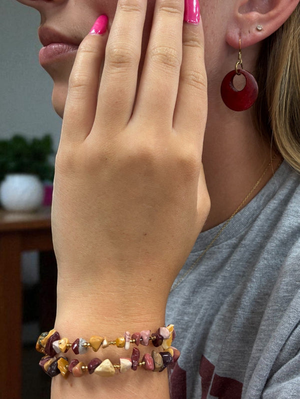 Jasper & Mookaite Jewelry Set, Wrap Bracelet, Geometric Earrings