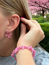 Pink Crystal Jewelry Set, Wrap Bracelet & Dogwood Flower Earrings