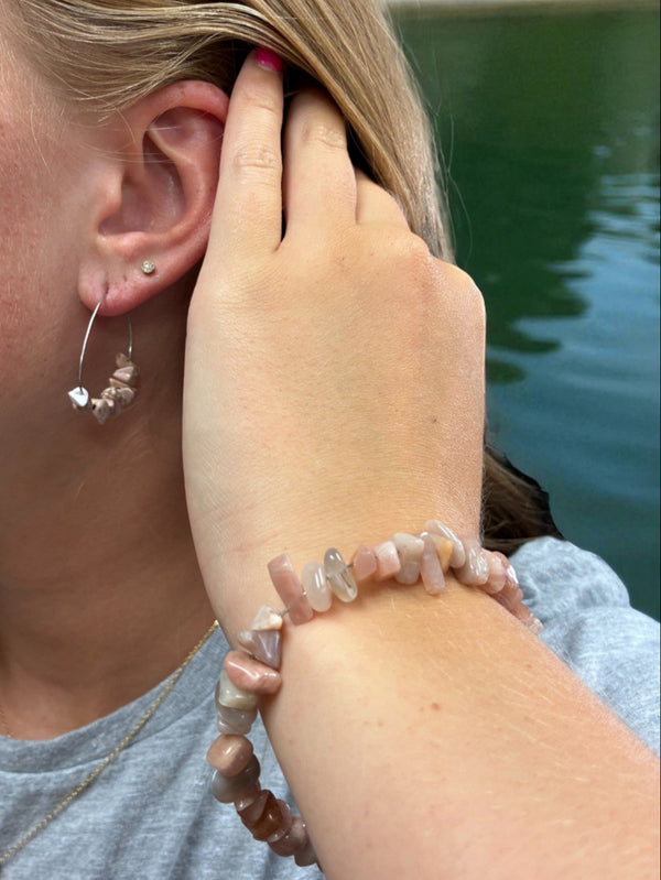 Sunstone Jewelry Set, Wrap Bracelet & Hoop Earrings