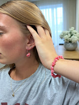 Pink Stone Jewelry Set, Wrap Bracelet & Hoop Earrings