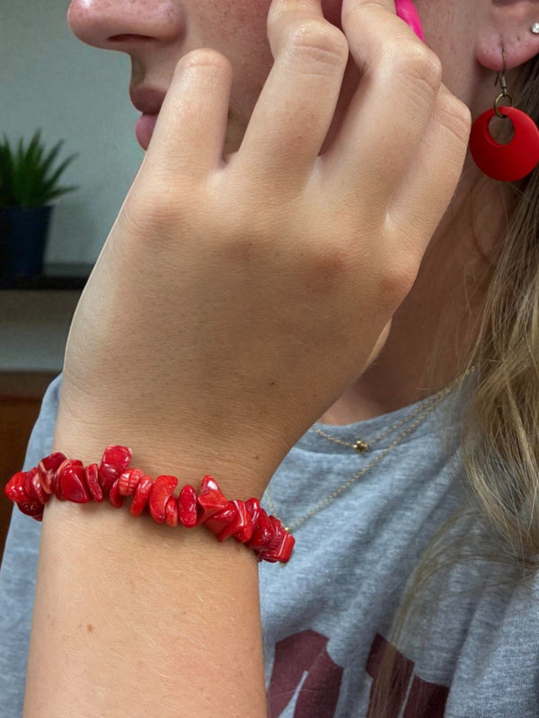 Red Agate Jewelry Set, Bracelet & Geometric Circle Earrings
