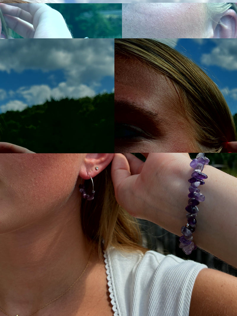 Amethyst Jewelry Set, Wrap Bracelet & Hoop Earrings