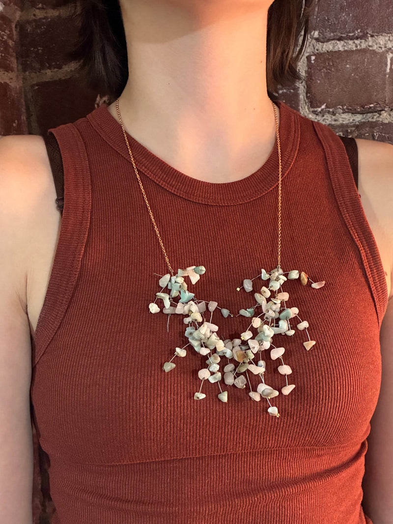 Gemstone Starlight Spray Statement  Necklace - Amethyst, Malachite, Amazonite