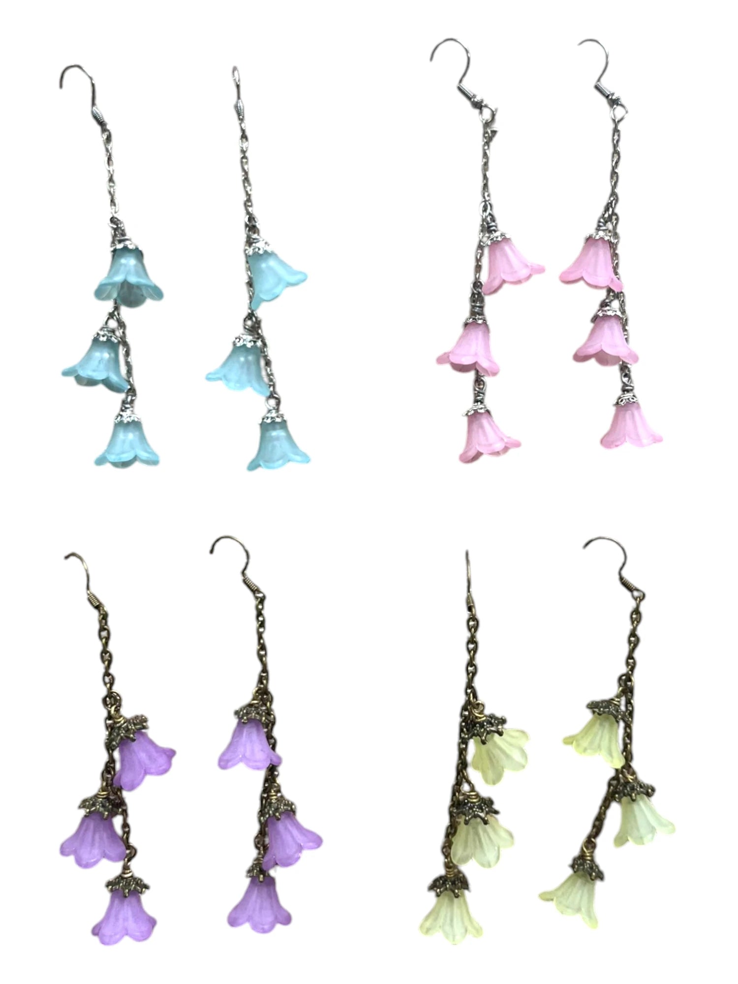 Delicate Lucite Flower Triple Dangle Earrings | Handmade | Assorted Colors