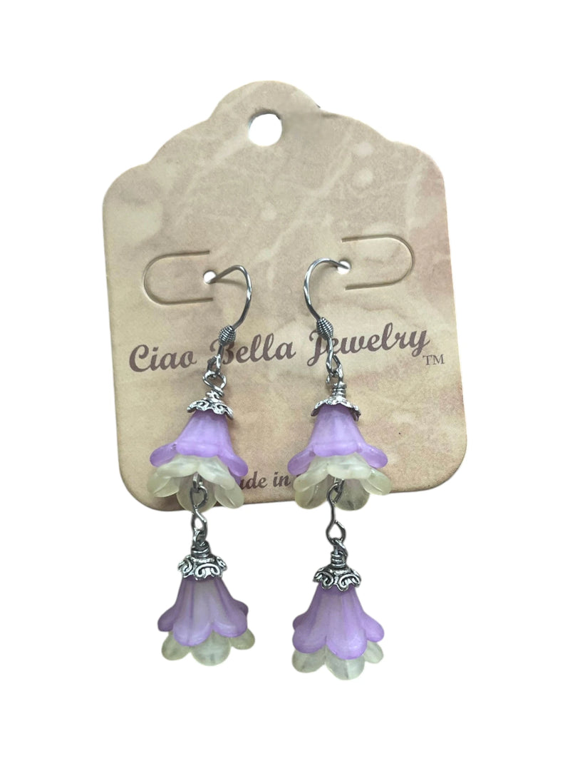 Delicate Lucite Flower Double Dangle Earrings | Handmade | Assorted Colors