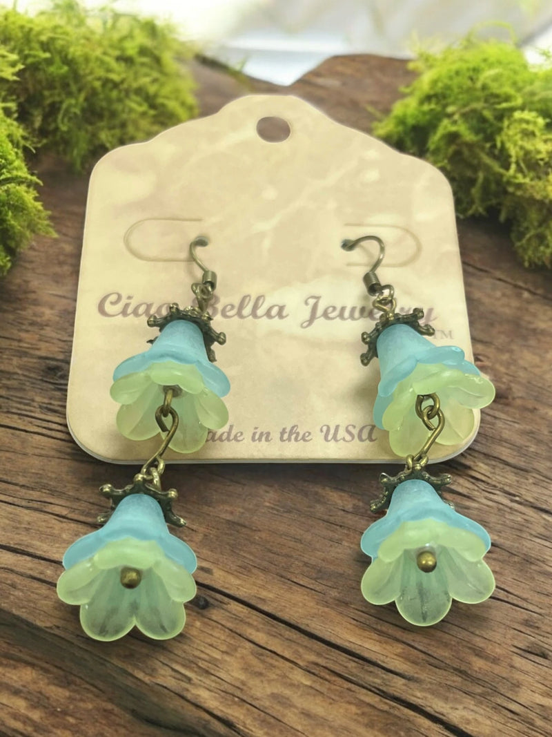 Delicate Lucite Flower Double Dangle Earrings | Handmade | Assorted Colors