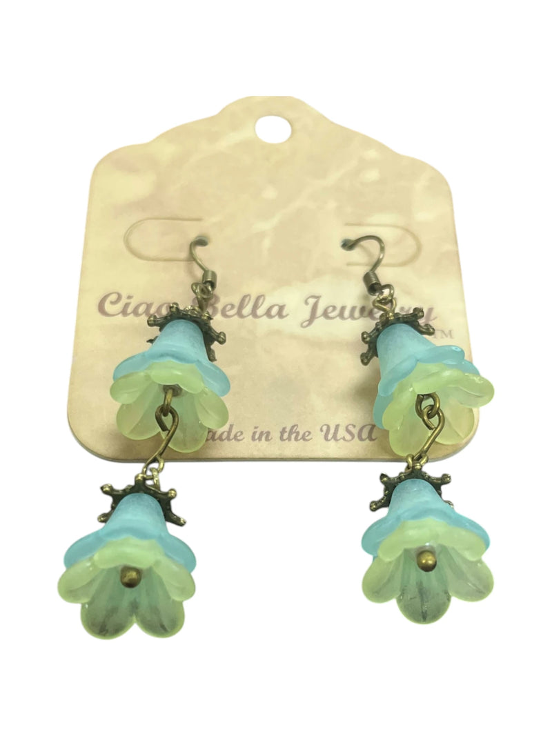 Delicate Lucite Flower Double Dangle Earrings | Handmade | Assorted Colors