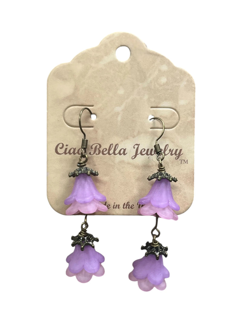 Delicate Lucite Flower Double Dangle Earrings | Handmade | Assorted Colors