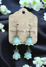 Delicate Lucite Flower Double Dangle Earrings | Handmade | Assorted Colors