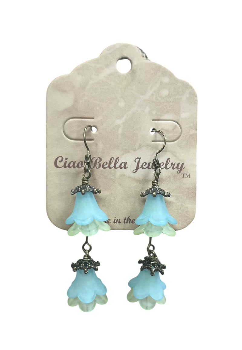 Delicate Lucite Flower Double Dangle Earrings | Handmade | Assorted Colors