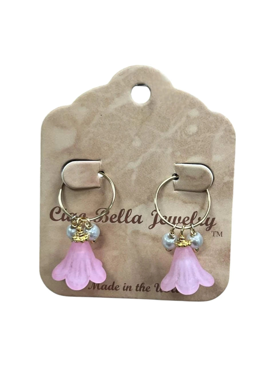 Golden Delicate Lucite Flower & Pearl Hoop Earrings | Handmade | Assorted Colors