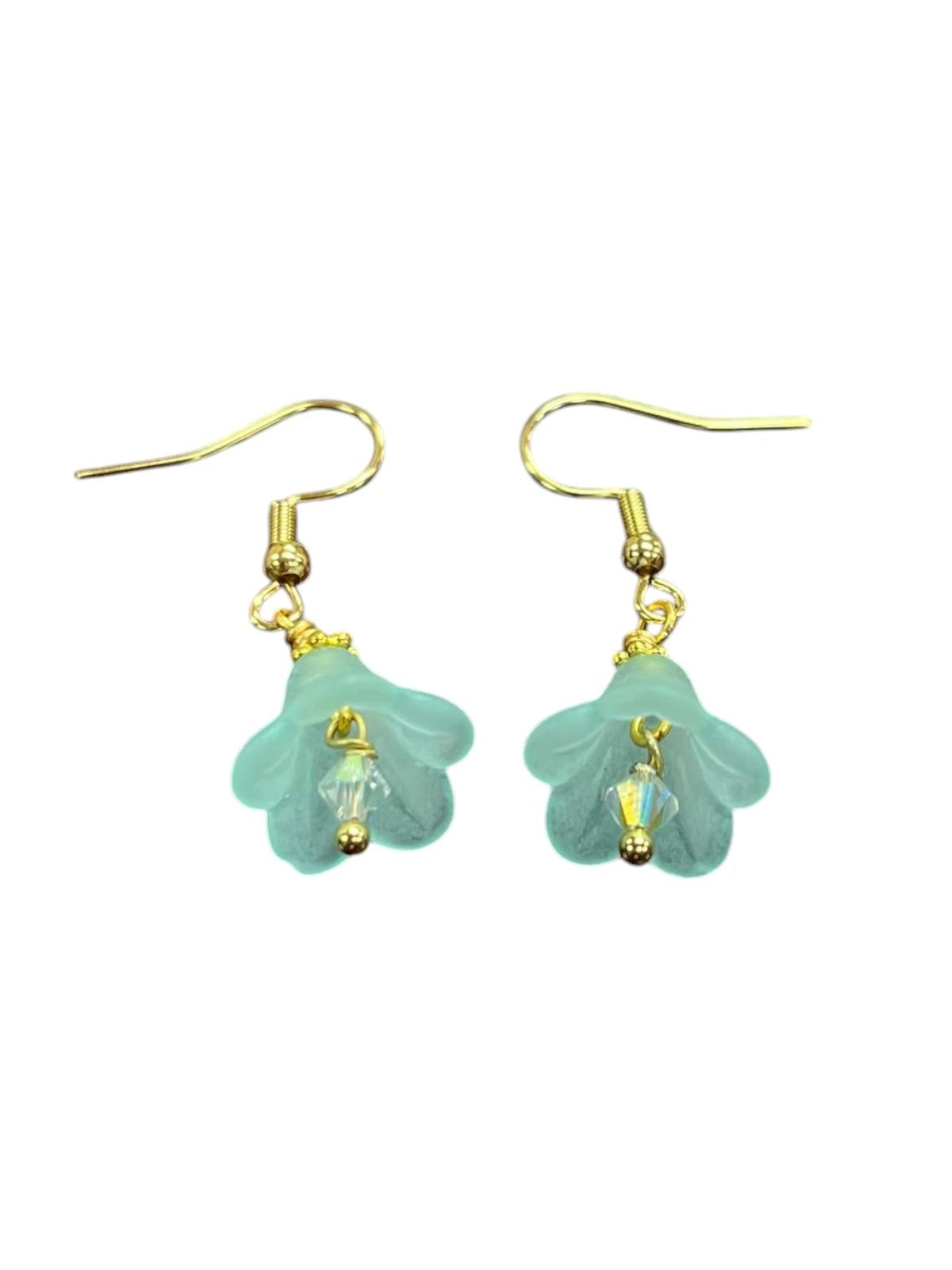 Delicate Lucite Flower Single Dangle Earrings with Austrian Crystal | Handmade | Assorted Colors