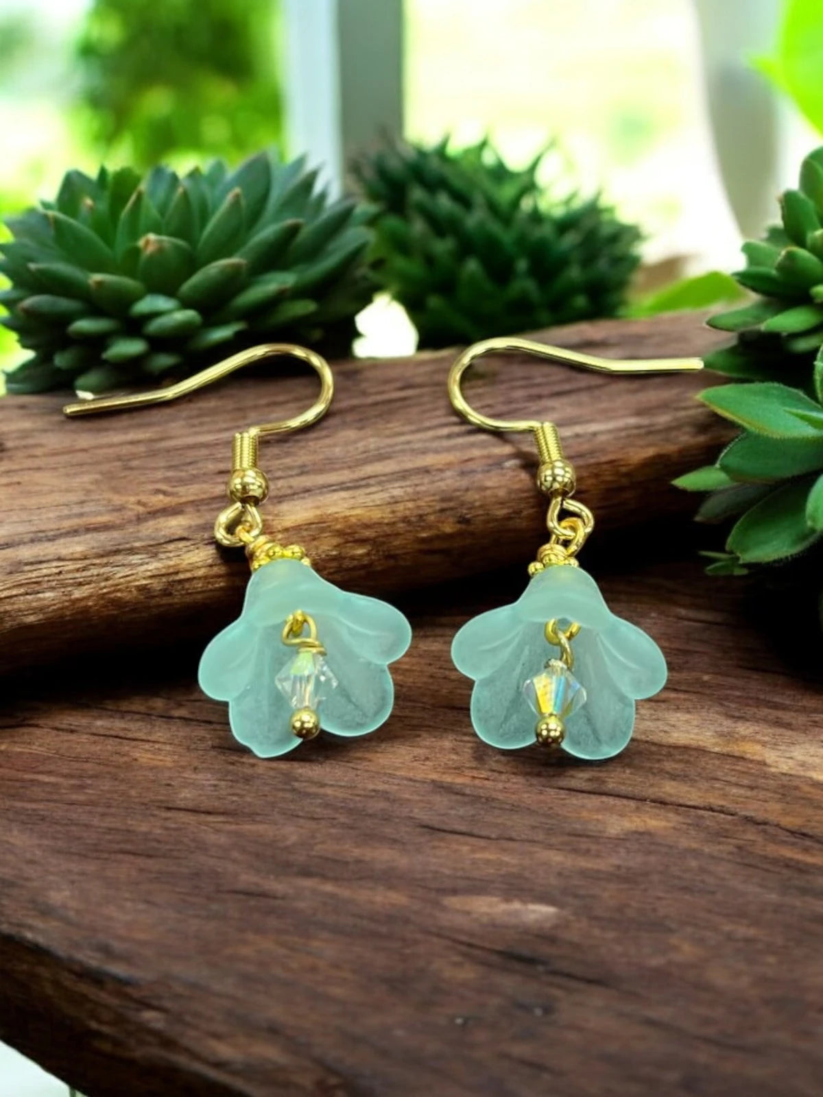 Delicate Lucite Flower Single Dangle Earrings with Austrian Crystal | Handmade | Assorted Colors