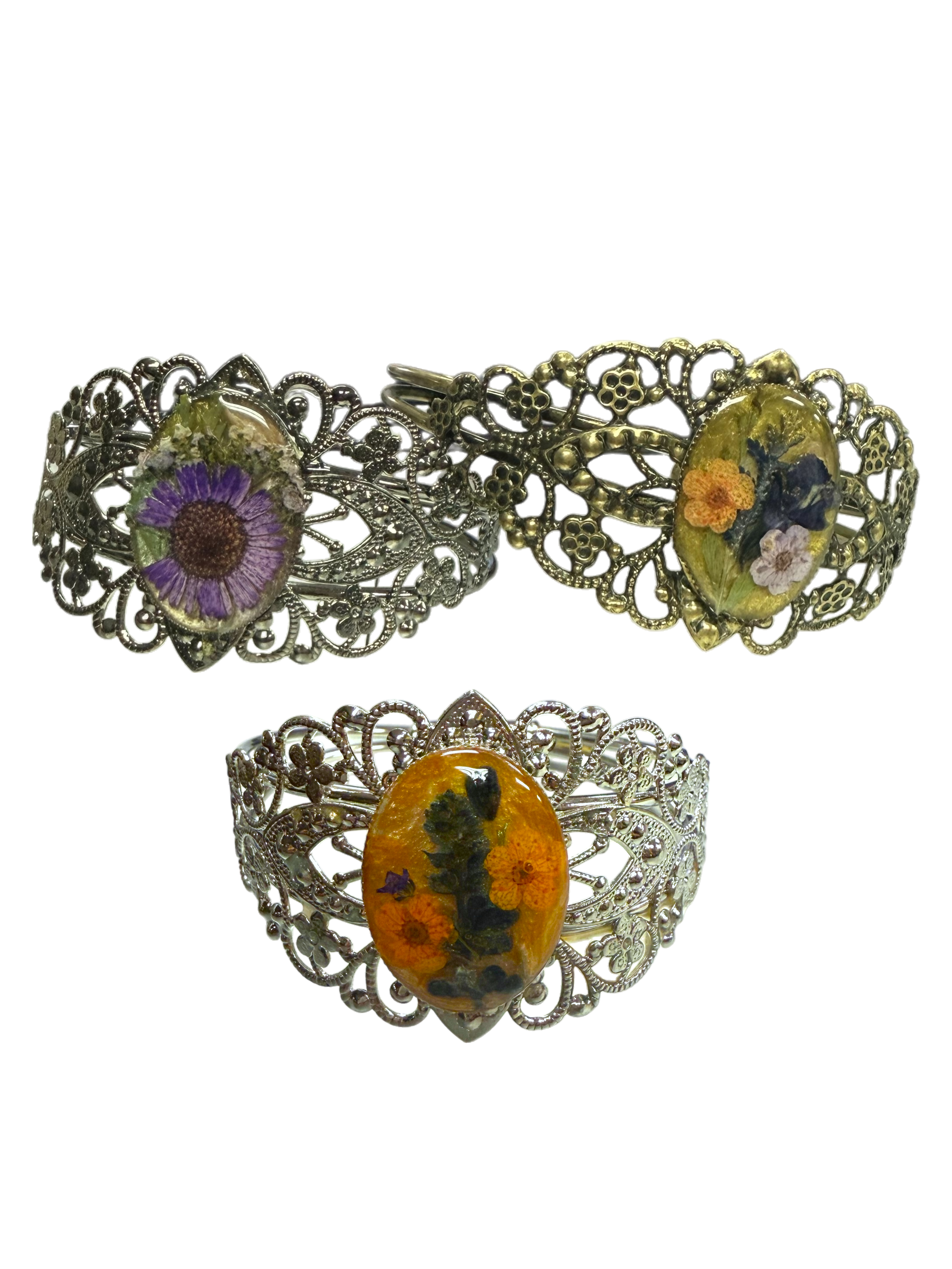 Filigree Bracelet with Flower Oval Centerpiece