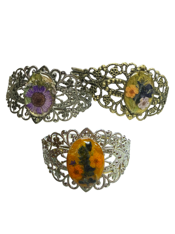 Filigree Bracelet with Flower Oval Centerpiece