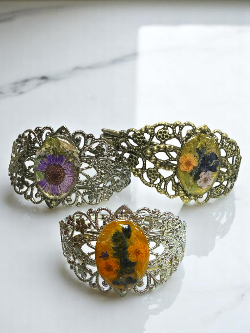 Filigree Bracelet with Flower Oval Centerpiece