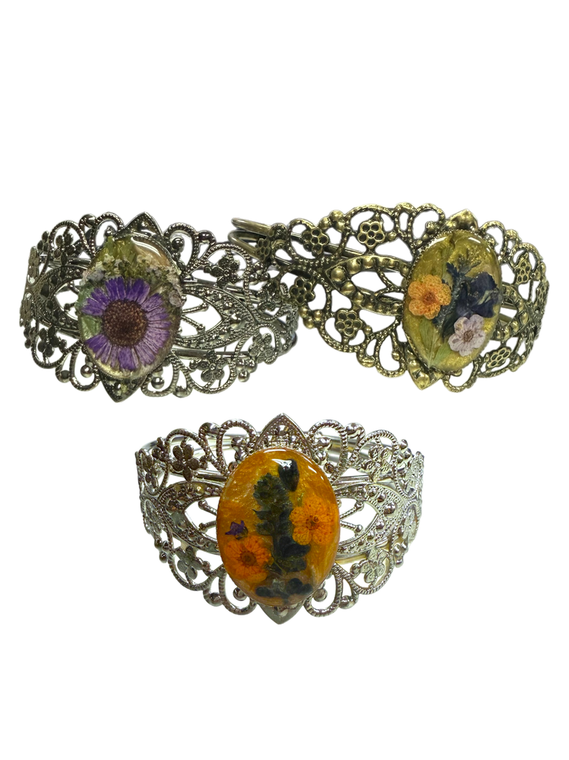 Filigree Bracelet with Flower Oval Centerpiece