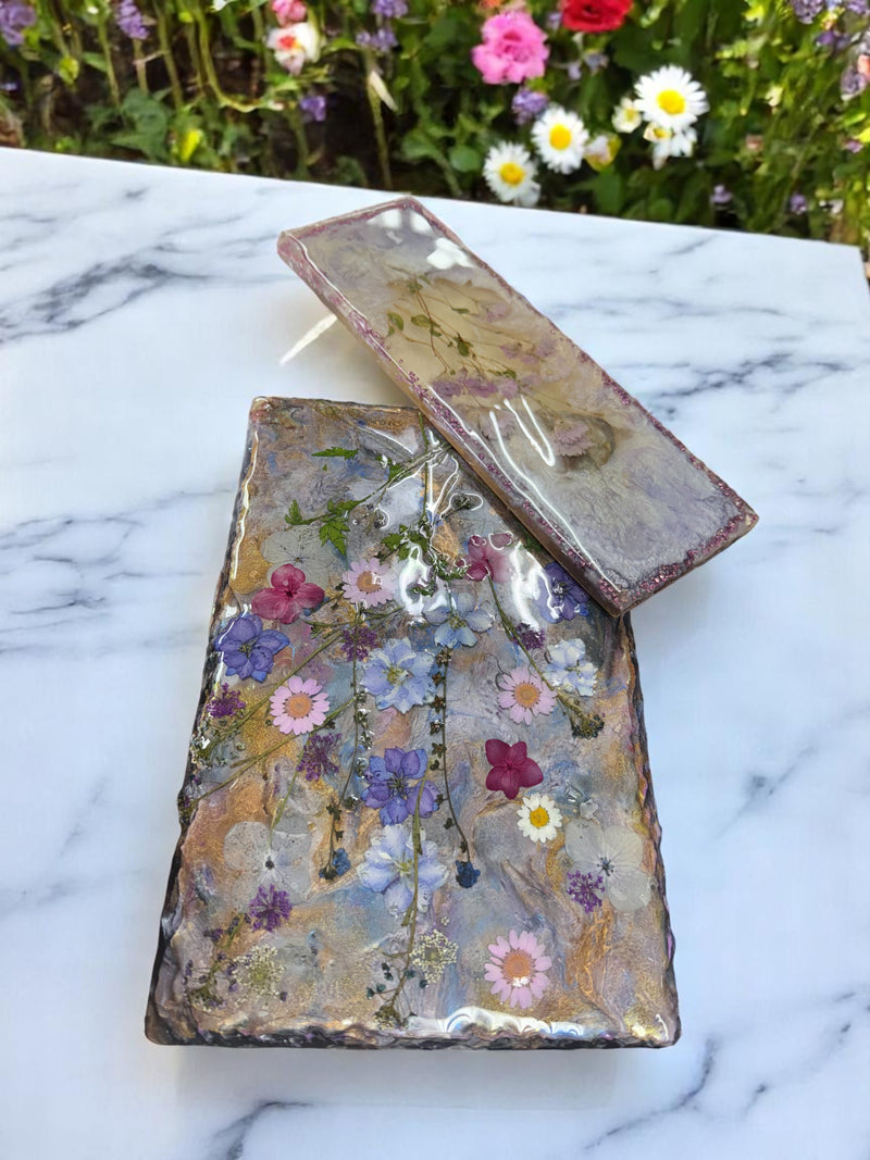 Decorative Floral Resin Slate, Perfect Mother's Day Gift, Handmade with Real Flowers