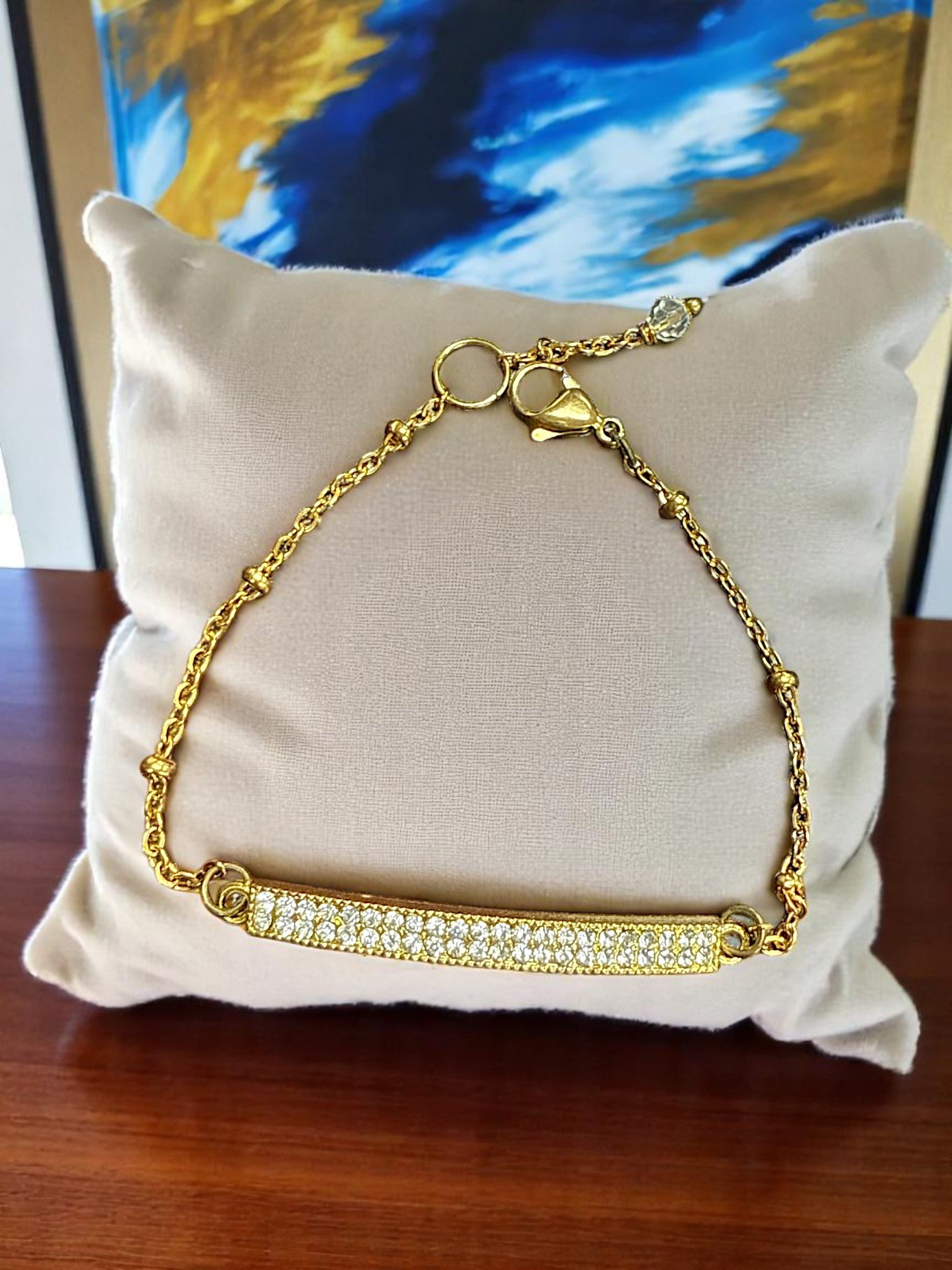 Dainty Gold Gleam Crystal Bar Bracelet