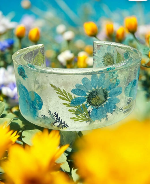 Handmade Resin Flower Cuff Bracelet | Unique Nature Jewelry | Two Color Options