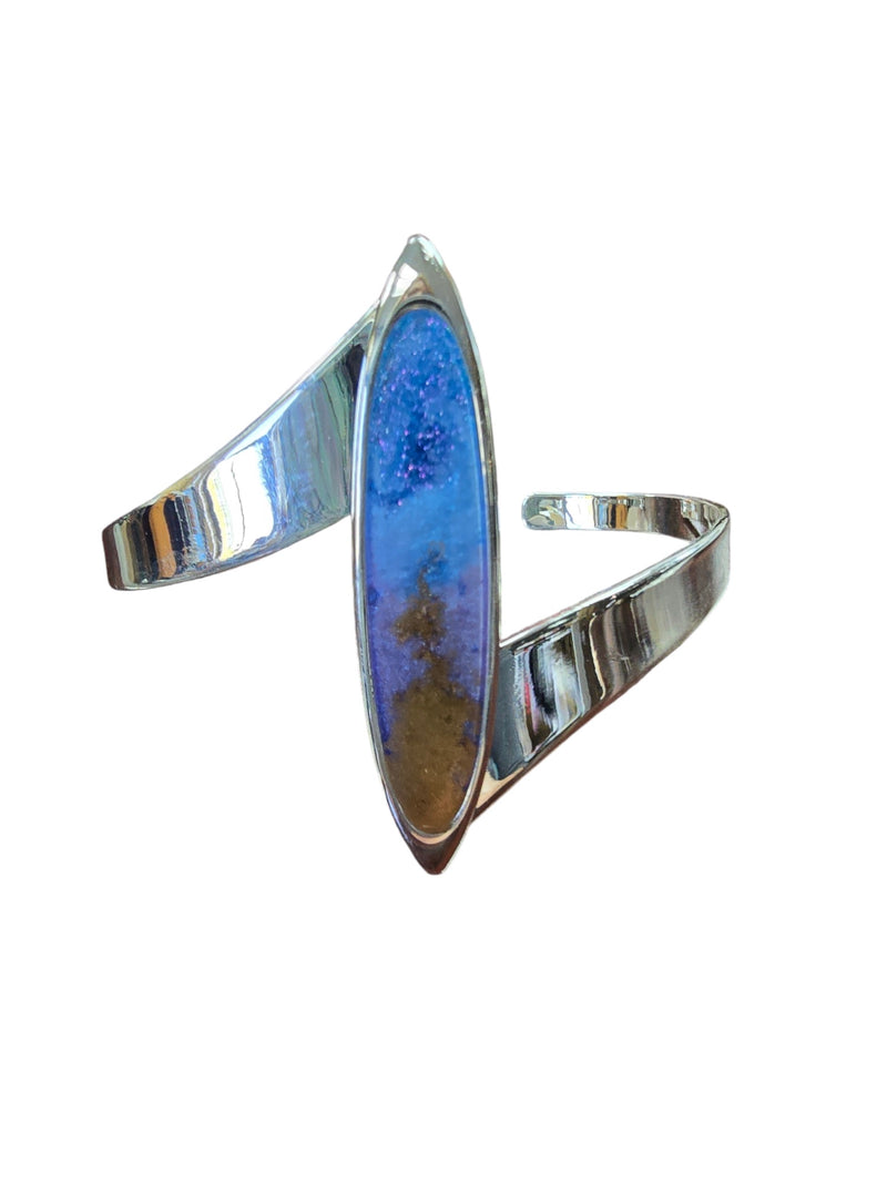 Sterling Silver Ellipse Cuff Bracelets with Resin | Orange, Purple, Blue | Handmade Jewelry