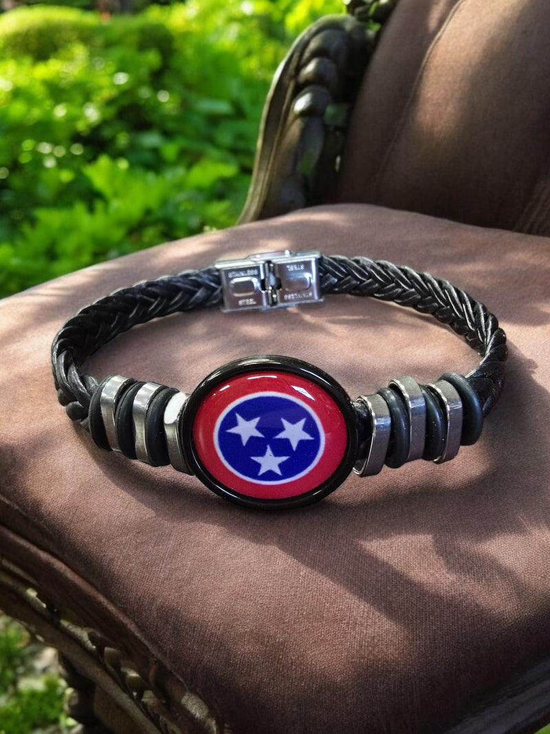 Tennessee Flag Braided Leather Bracelet | Unique State Pride Jewelry | Handmade