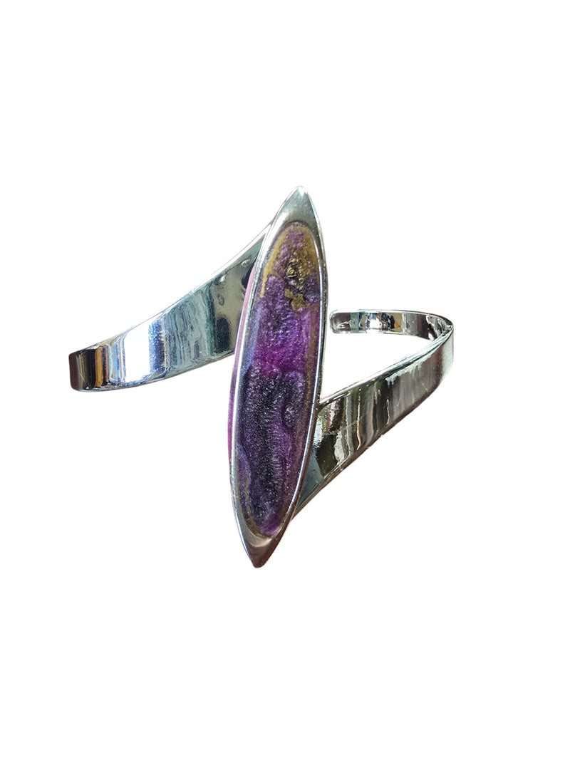 Sterling Silver Ellipse Cuff Bracelets with Resin | Orange, Purple, Blue | Handmade Jewelry