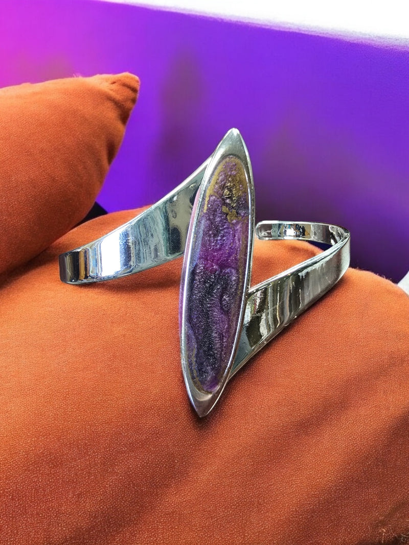 Sterling Silver Ellipse Cuff Bracelets with Resin | Orange, Purple, Blue | Handmade Jewelry