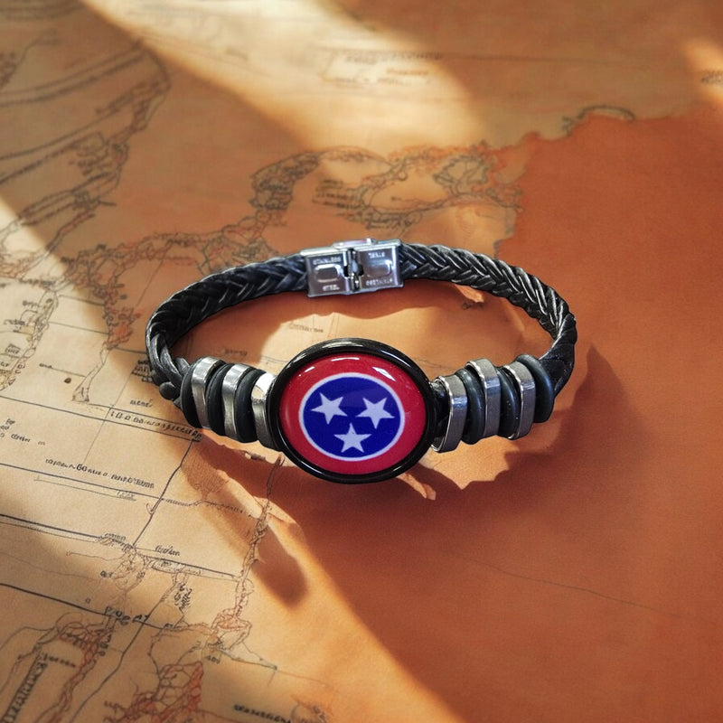 Tennessee Flag Braided Leather Bracelet | Unique State Pride Jewelry | Handmade