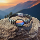 Sunset Mountains Braided Leather Bracelet | Nature-Inspired Jewelry | Handmade