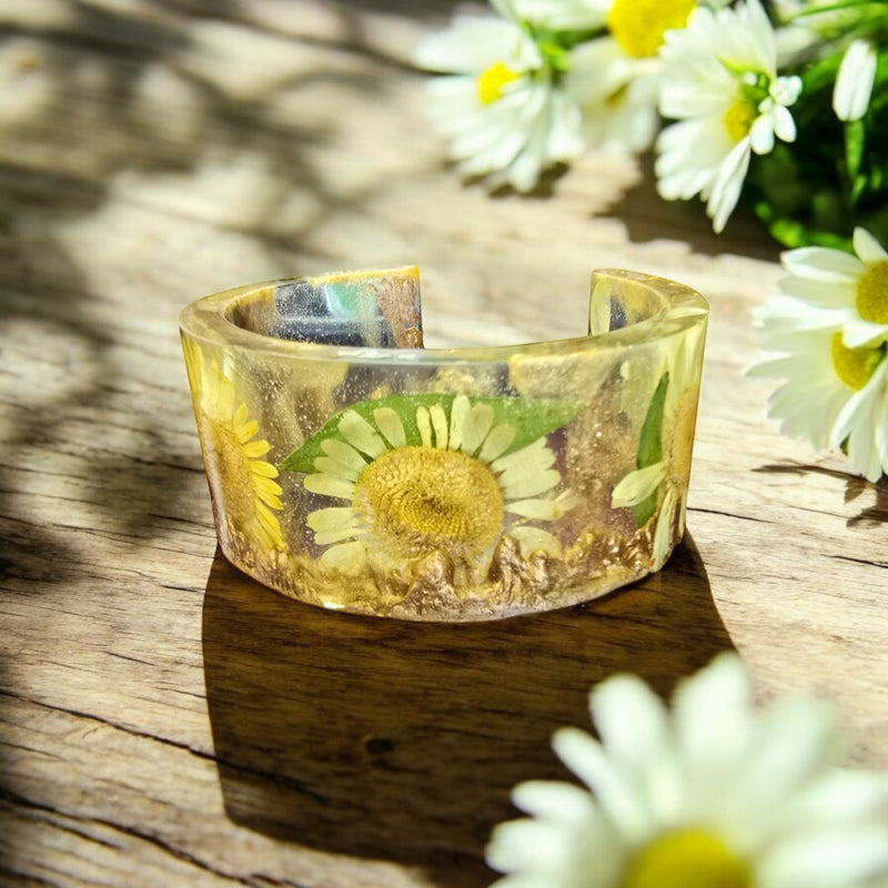 Floral Resin Cuff Bracelet | Unique Handmade Jewelry | Nature-Inspired Accessory