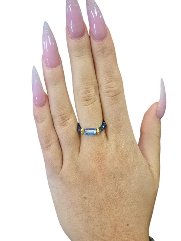 Blue Crystalline Gemstone Ring | Beaded Ring | Unique Jewelry