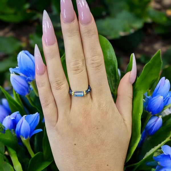 Blue Crystalline Gemstone Ring | Beaded Ring | Unique Jewelry