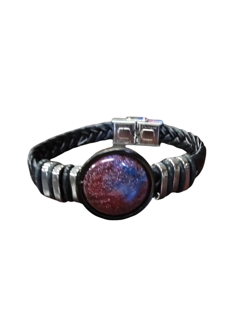 Blue, Dark Red, and Purple Glitter Resin Leather Bracelet | Unique Jewelry