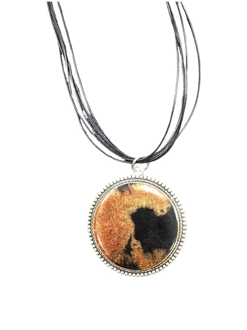 Bronze and Black Resin Pendant Necklace | Multi-Strand Cord | Unique Jewelry