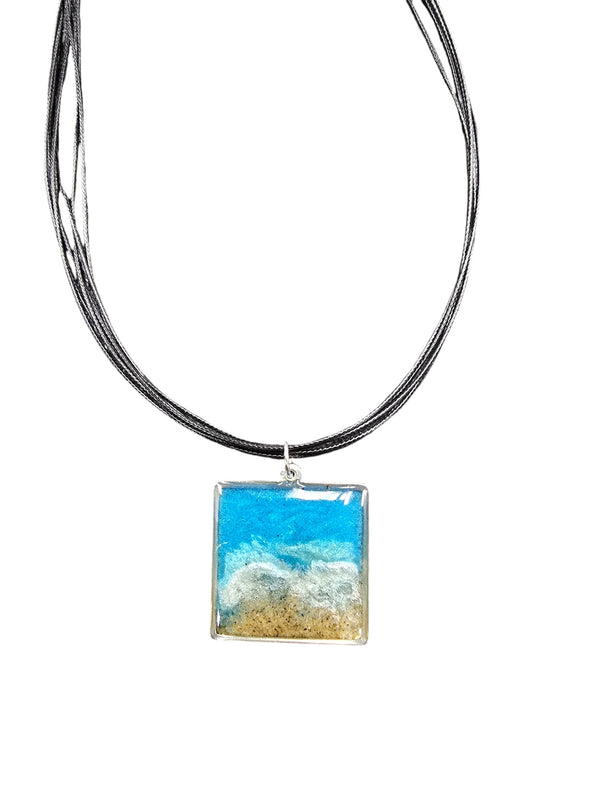 Square Beach Ocean Waves Sand Pendant | Unique Beach Jewelry | Handmade