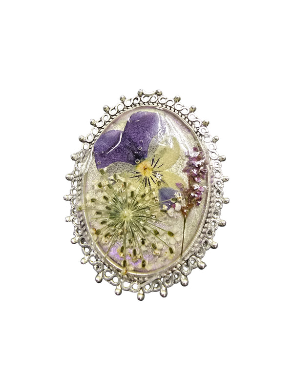 Pressed Flower Gold-Plated Brooch | Unique Floral Accessory | Handmade