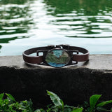 Teal, Green, and Black Mountain Resin Leather Bracelet | Unique Jewelry