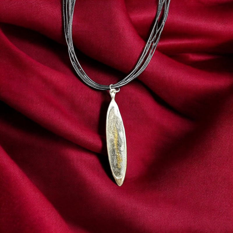 Gold and Gray Glitter Resin Pendant Necklace | Multi-Strand Cord | Sterling Silver