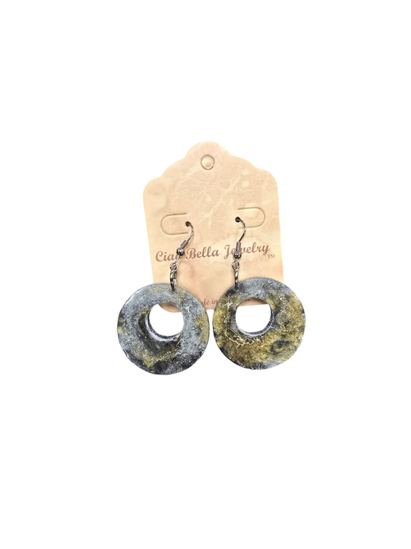 Gray and Gold Glitter Circle Dangle Earrings | Unique Statement Jewelry