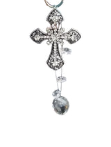 Silver Cross Car Pendant with Crystals | Unique Car Accessory | Handmade