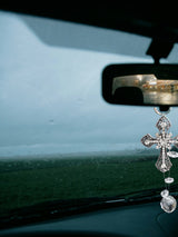 Silver Cross Car Pendant with Crystals | Unique Car Accessory | Handmade