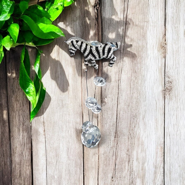 Silver Zebra Car Pendant with Crystals | Unique Car Accessory | Handmade