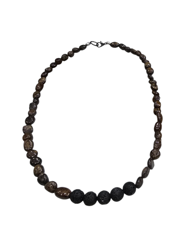 Bronzite and Lava Stone Modern Man Necklace | Unique Handmade Jewelry