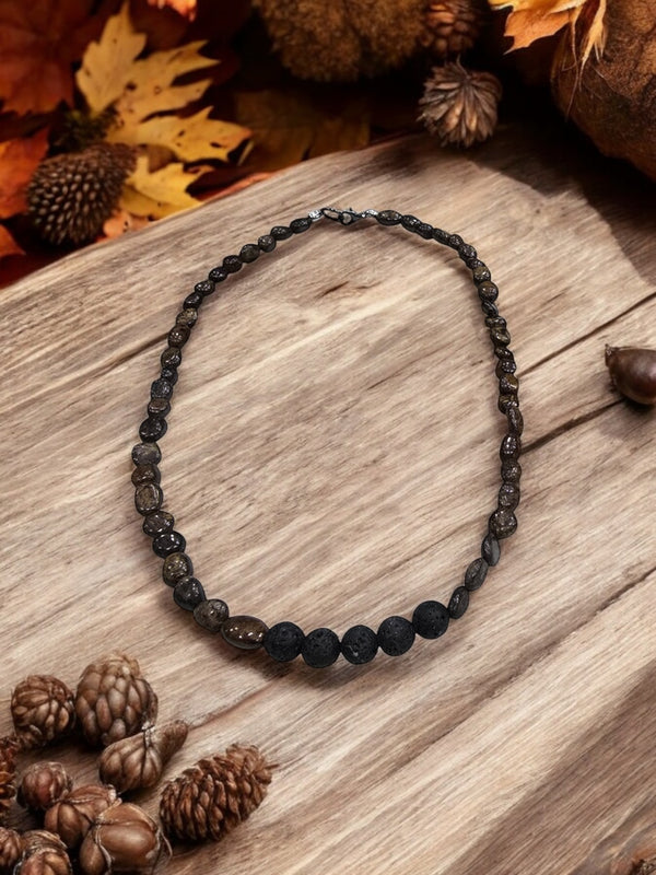 Bronzite and Lava Stone Modern Man Necklace | Unique Handmade Jewelry